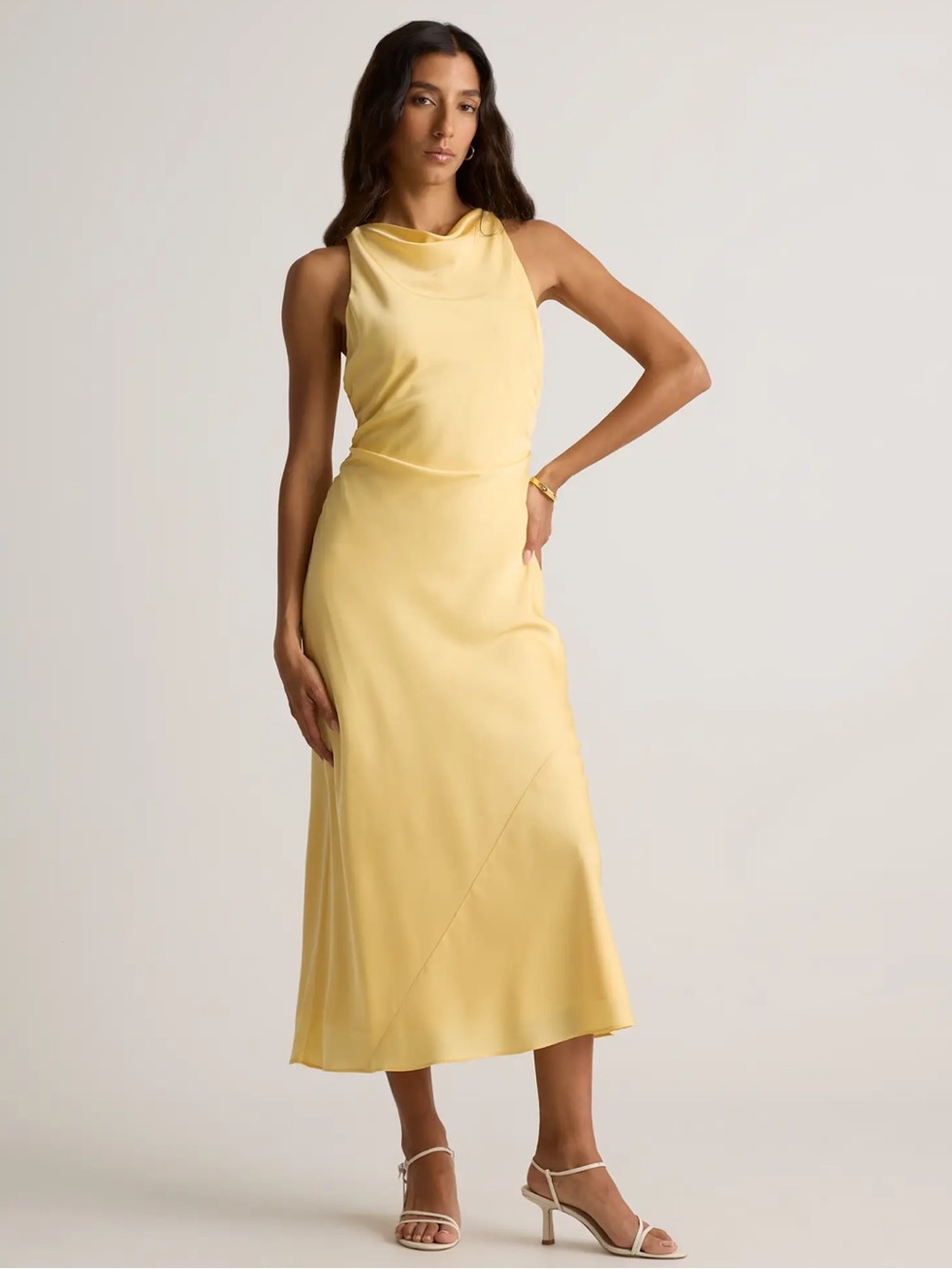 Quince Pale Yellow Cowl Neck Midi Dress